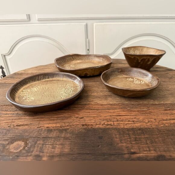 Handcrafted Brown Pottery Set 4 Piece Set - Picture 6 of 10